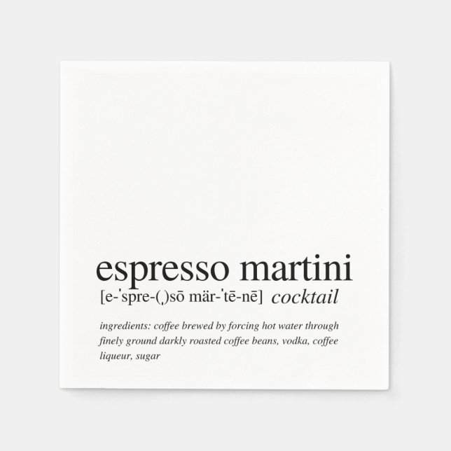 Serviette En Papier Espresso Martini Citation Moderne Typographie Noir (Devant)