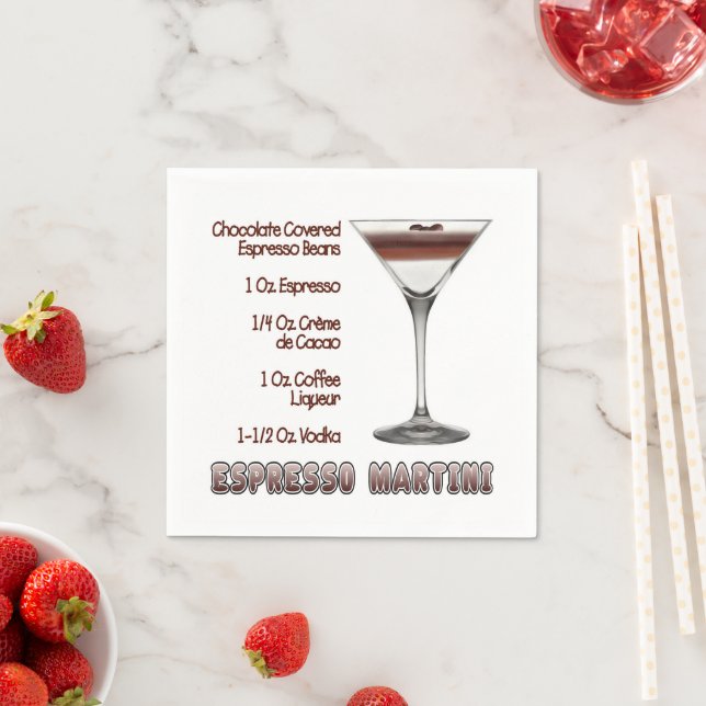 Serviette En Papier Espresso Martini Cocktail Recette Art (En situation)
