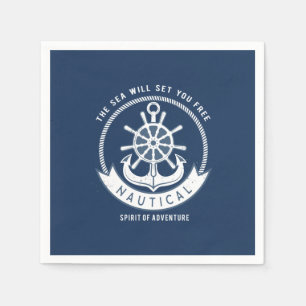 Serviette En Papier Esprit nautique Ancre, Roue, Bleu marine