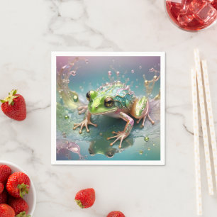 Serviette En Papier "Essence d'émeraude : Grenouille verte en art frac