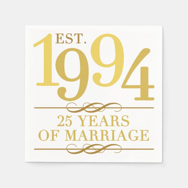 Serviette En Papier Est. 25e anniversaire du Mariage 1994 (Devant)