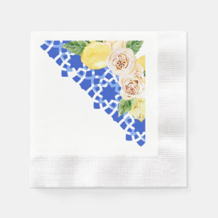 Serviette En Papier Eté Carreaux et citrons bleu méditerranéen