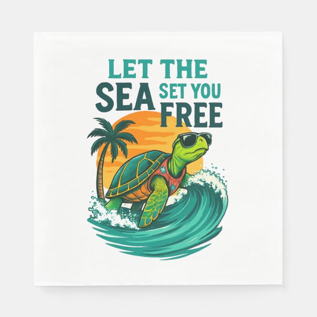 Serviette En Papier Été cool - Vibes de tortues marines (Devant)