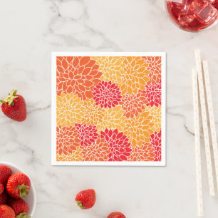 Serviette En Papier Été /Floral Rouge/Orange/Jaune