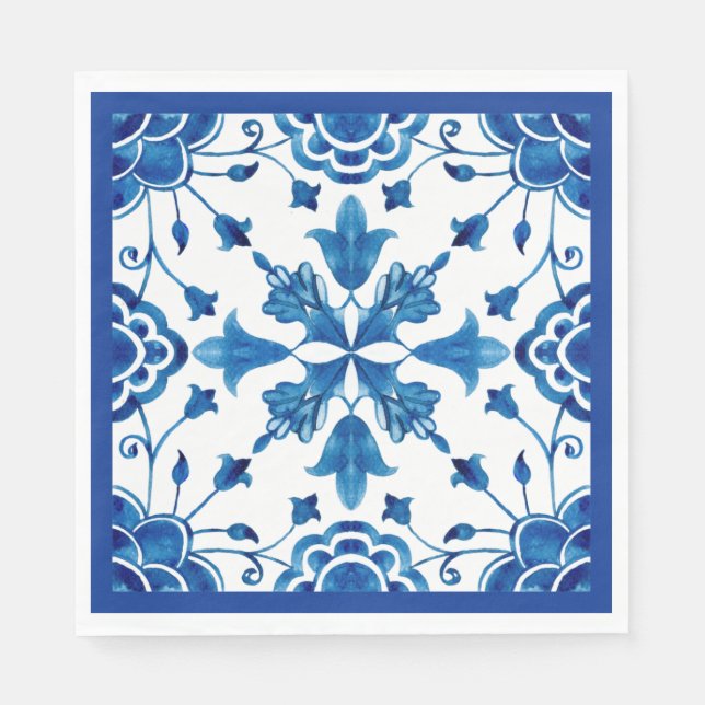 Serviette En Papier Été Méditerranée mosaïque de fleurs (Devant)