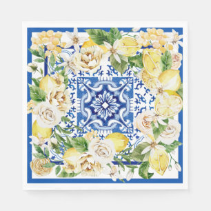 Serviette En Papier Été Méditerrannée citron et fleurs imprimés