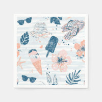 Été Plage Tropical Bleu Corail Rayé
