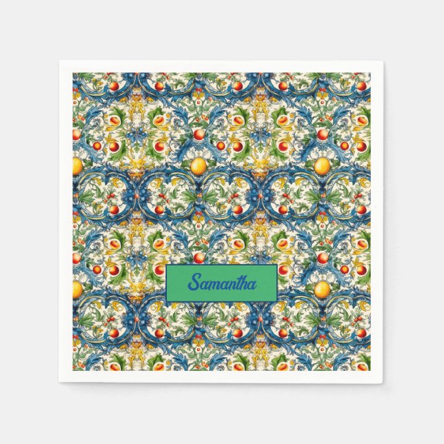 Serviette En Papier Été, Sicile oranges méditerranéennes majolica (Devant)