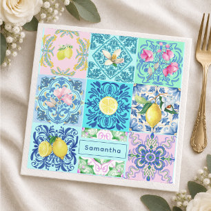 Serviette En Papier Été Sicilien Turquoise Azulejo Amalfi