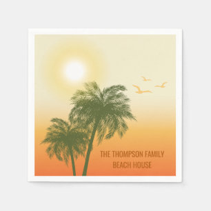 Serviette En Papier Été tropical avec oiseaux solaires et palmiers