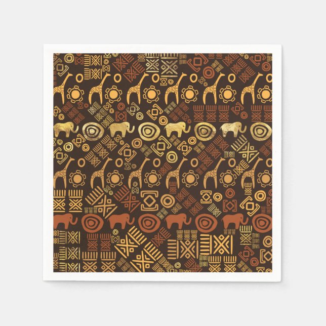 Serviette En Papier Ethnic African Pattern- browns and golds #7 (Devant)