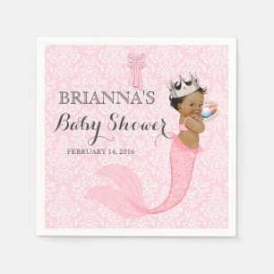 Serviette En Papier Ethnic Baby Girl Mermaid Princess Crown Damask