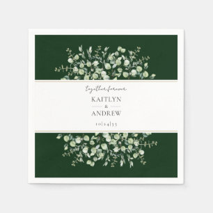 Serviette En Papier Étiquettes de mariage Éucalyptus vert foncé ensemb