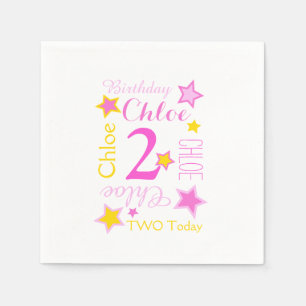 Serviette En Papier étoile de 2ème anniversaire nommée graphique jaune