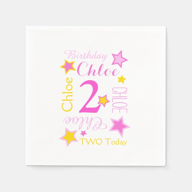 Serviette En Papier étoile de 2ème anniversaire nommée graphique jaune (Devant)
