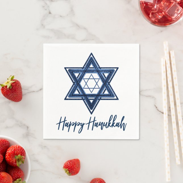 Serviette En Papier Étoile de David | Classic Blue Modern Happy Hanouk (En situation)