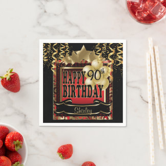 Serviette En Papier Étoile de fête d'anniversaire | Métal rouge et or