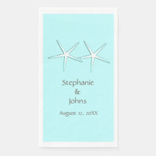 Serviette En Papier Étoile de mer Couple Mignon Bleu Sarcelle Gris Mar
