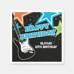 Serviette En Papier Étoile de Rock Anniversaire Guitare Étoiles Bleu O