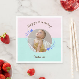 Serviette En Papier Étoile de tir rose premier anniversaire