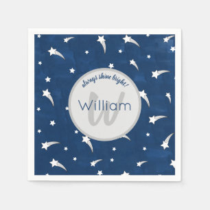Serviette En Papier Etoiles Bleu Aquarelle Monogramme Bébé Garçon Anni