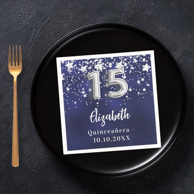 Serviette En Papier étoiles bleu marine de Quinceanera (Créateur téléchargé)