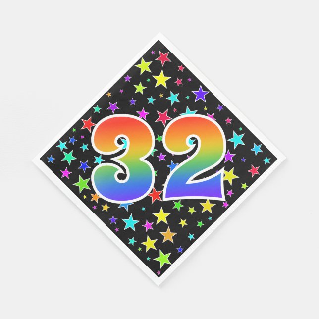 Serviette En Papier Étoiles colorées + Motif arc-en-ciel "32" N° d'évé (Coin)