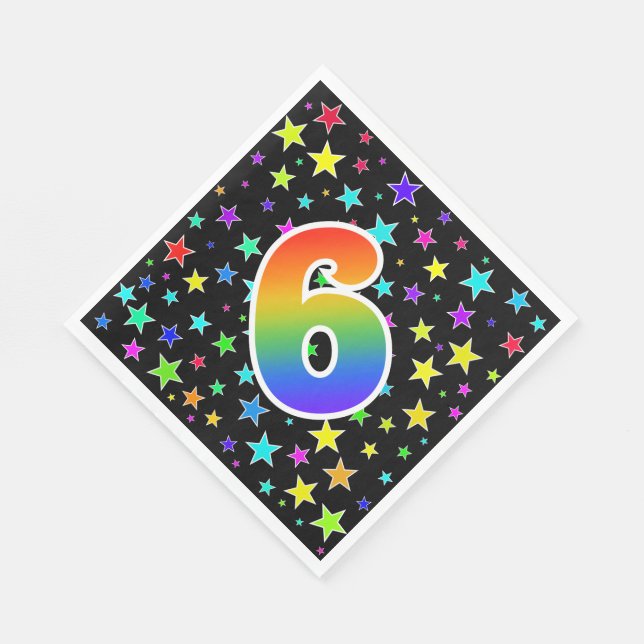 Serviette En Papier Étoiles colorées + Motif arc-en-ciel "6" N° d'évén (Coin)