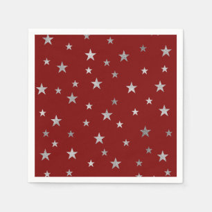 Serviette En Papier Étoiles d'argent et rouge bordeaux