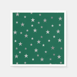 Serviette En Papier Étoiles d'argent et vert