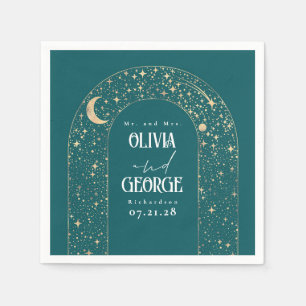 Serviette En Papier Étoiles de lune céleste Mariage Turquoise