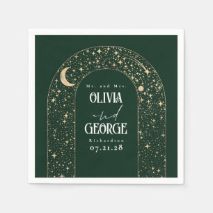Serviette En Papier Étoiles de lune céleste Mariage vert émeraude