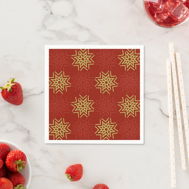 Serviette En Papier étoiles de Noël rouge et or sur arrière - plan rou (En situation)
