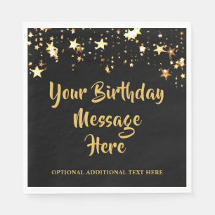 Serviette En Papier Étoiles d'or noir d'anniversaire moderne personnal