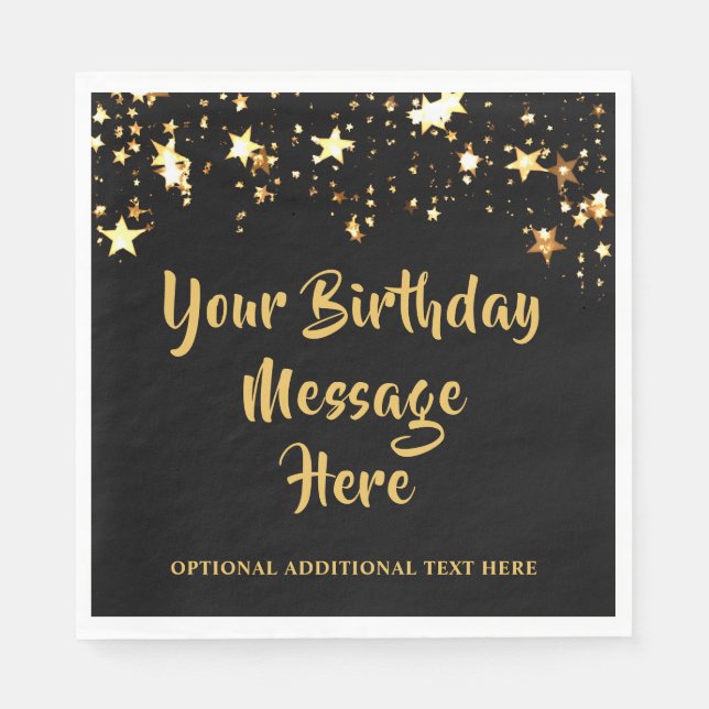 Serviette En Papier Étoiles d'or noir d'anniversaire moderne personnal (Devant)