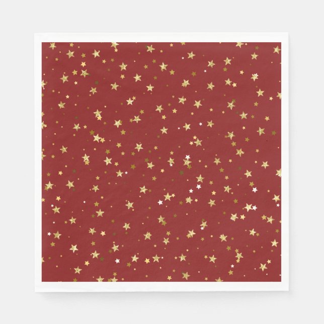 Serviette En Papier étoiles d'or sur arrière - plan rouge (Devant)
