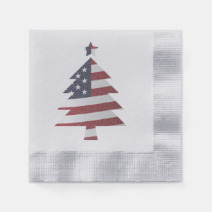 Serviette En Papier Étoiles et rayures Snowy Christmas Tree Patriotiqu