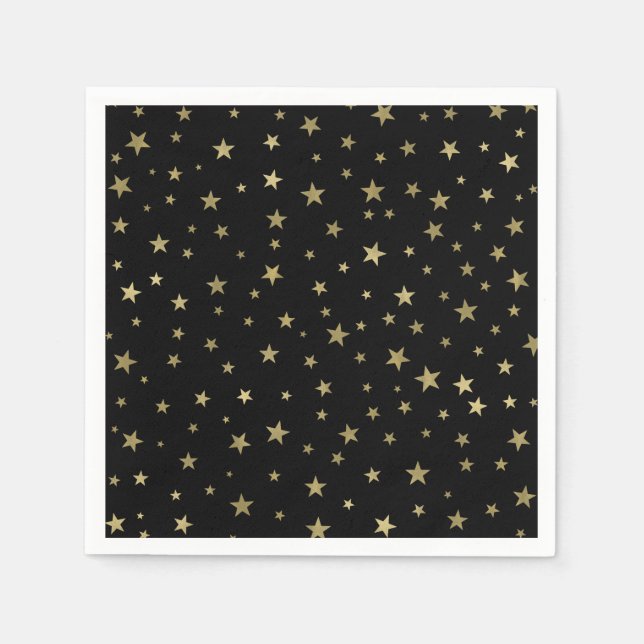 Serviette En Papier Étoiles noires et dorées Nuit étoilée Fête céleste (Devant)