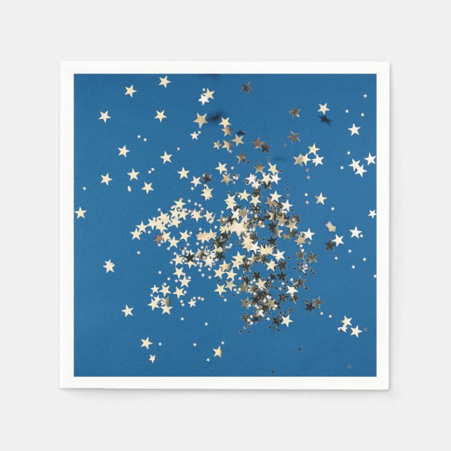 Serviette En Papier Étoiles scintillantes dorées élégantes sur serviet (Devant)