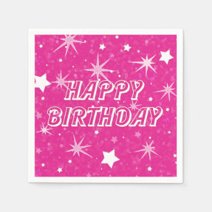 Serviette En Papier Étoiles scintillantes rose vif Joyeux Anniversaire