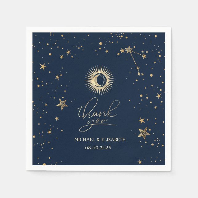 Serviette En Papier Étoiles Soleil Or Céleste Et Lune (Devant)