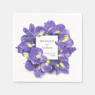 Serviette En Papier Étonnant violet Irises Aquarelle Floral Mariage