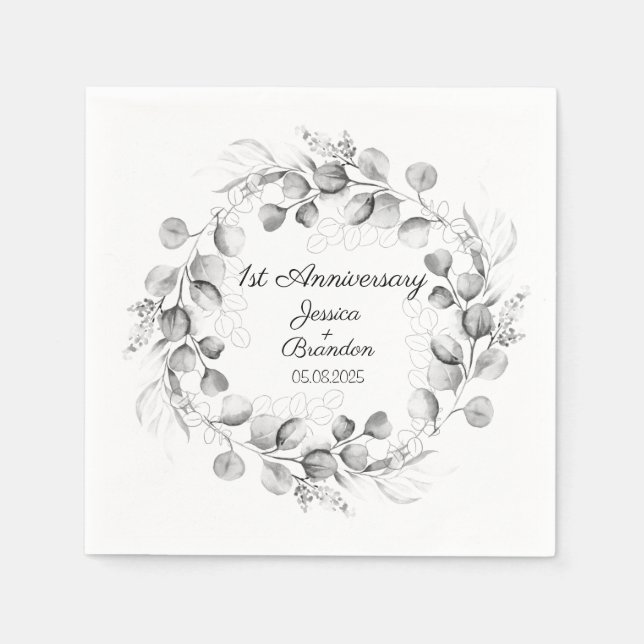 Serviette En Papier Eucalyptus 1er anniversaire de Mariage papier (Devant)