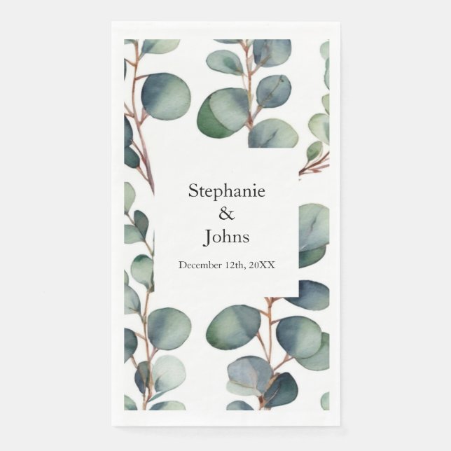 Serviette En Papier Eucalyptus Branches Dusty Blue Green Mariage (Devant)