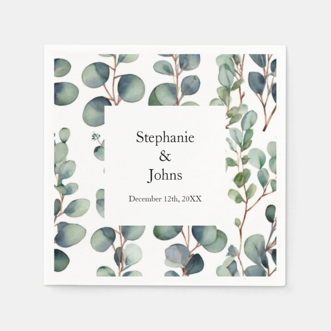 Serviette En Papier Eucalyptus Branches Vert Dusty Blue Artsy Mariage (Devant)