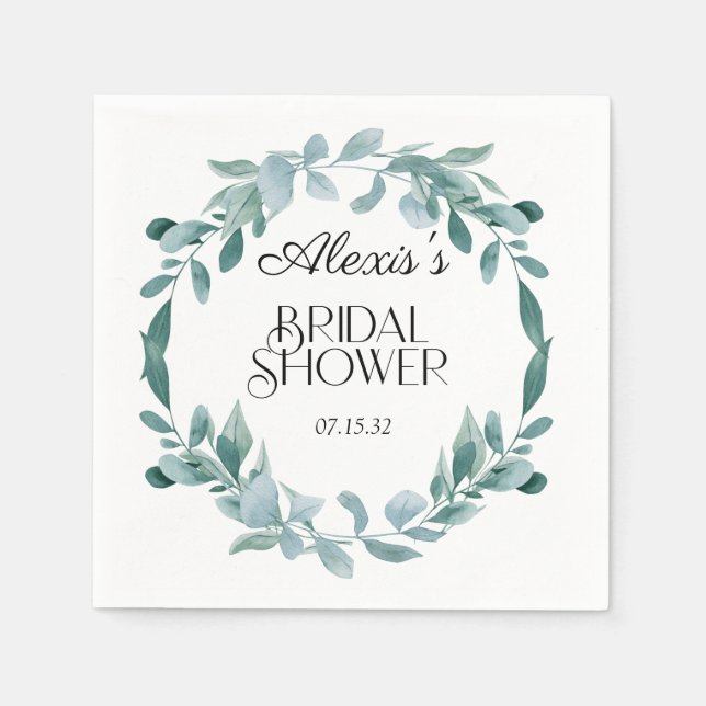 Serviette En Papier Eucalyptus Cadre Vert Fête des mariées Bleu Vert (Devant)