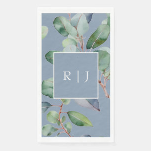 Serviette En Papier Eucalyptus Dusty Blue Monogram Mariage