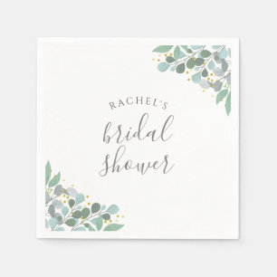Serviette En Papier Eucalyptus Élégant Bleu Poussiéreux pour Mariée