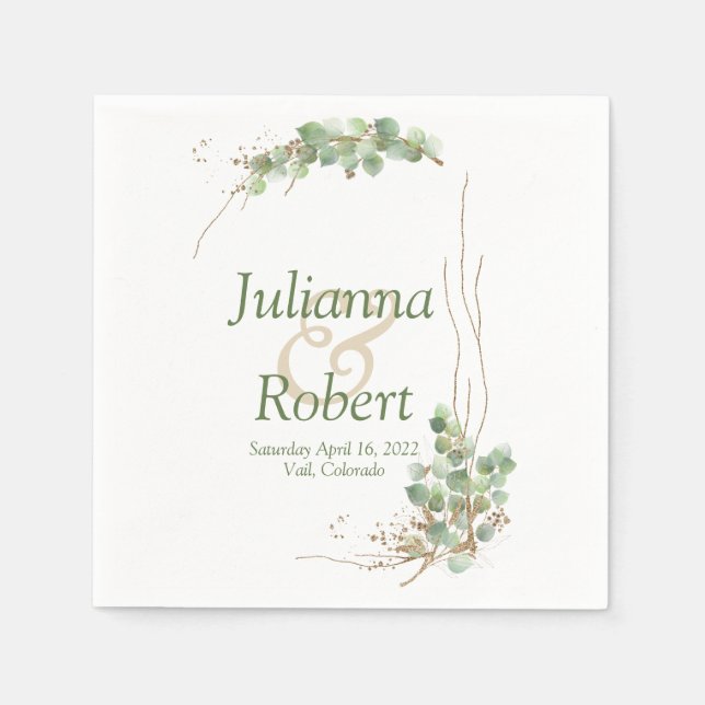 Serviette En Papier Eucalyptus et serviettes en or (Devant)
