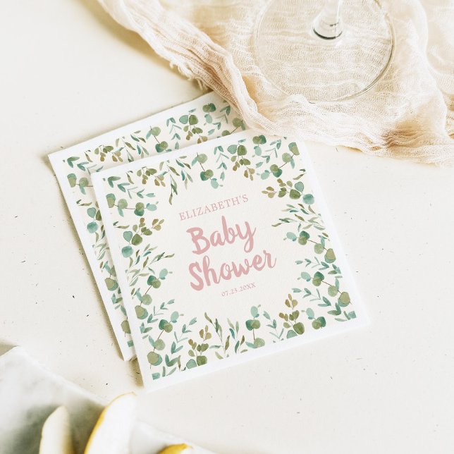 Serviette En Papier Eucalyptus Feuille Baby shower fille (Créateur téléchargé)